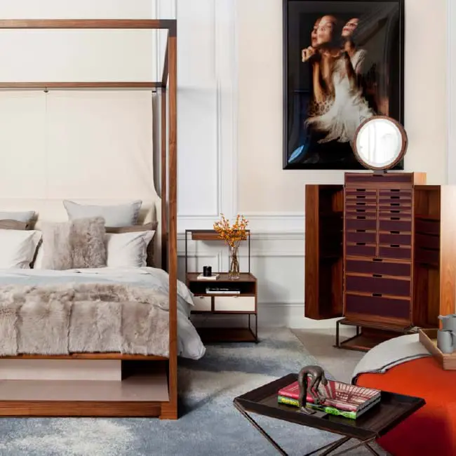 Ira Bed and night table by Giorgetti Italian Furniture Company
