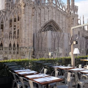 View of the Milan cathedral from the rooftop terrace of the Rinascente department store