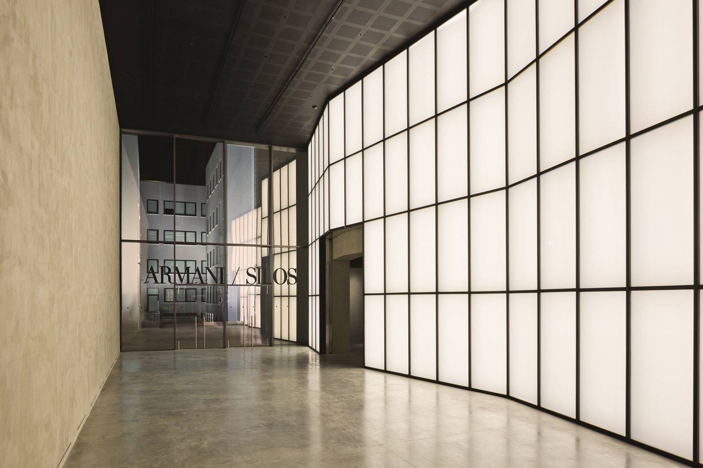 interior image of armani silos in milan with modern, industrial architecture