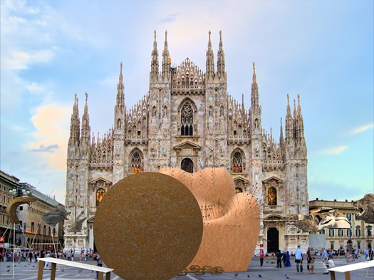 large armchair and ottoman in front of the cathedral in Milan