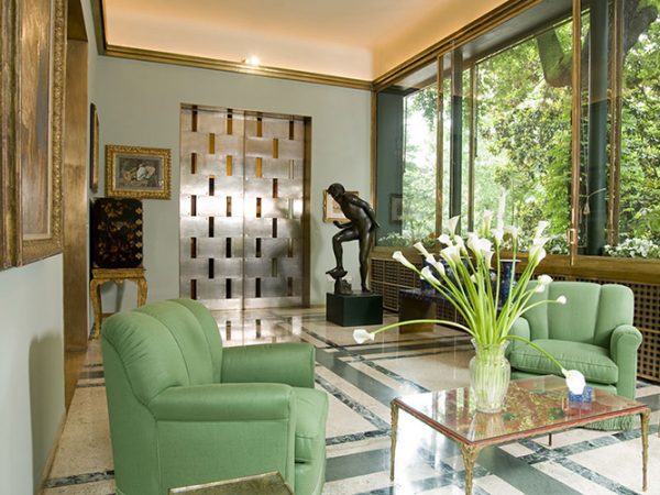 living room of Villa Necchi designed by architect Piero Portaluppi to be visited while buying furniture in Italy