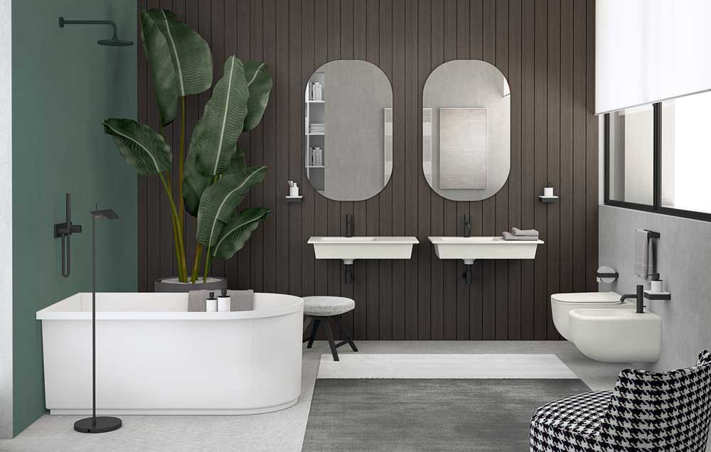 ceramica cielo bathroom displaying a luxury Italian bathroom design with contemporary white sanitary ware in a colorful setting