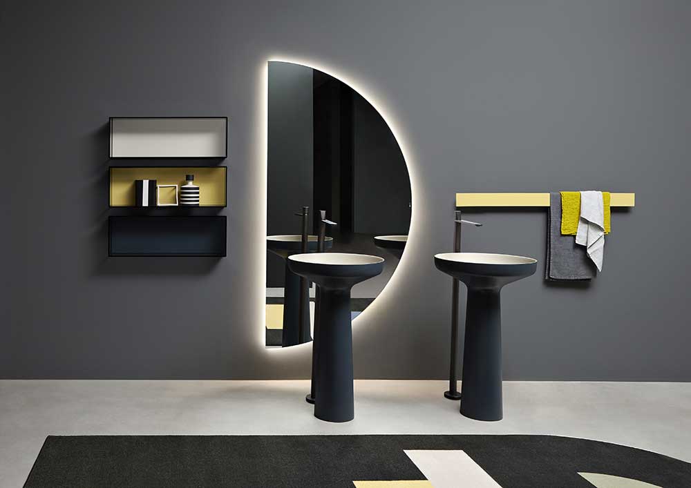 spicchio mirror by antonio lupi bathroom in a luxury Italian bathroom ambience