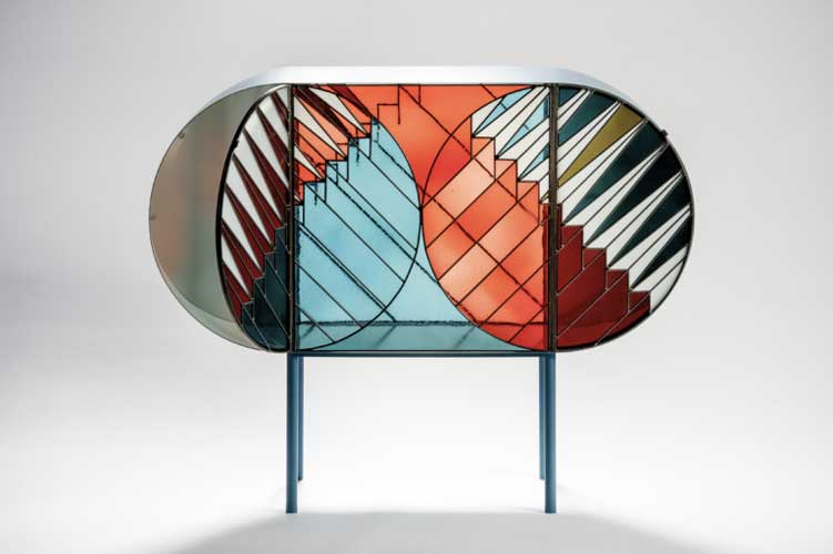 credenza sideboard designed by Patricia Urquiola using stained glass on sale at esperiri Milano