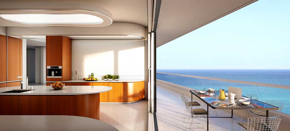 bespoke Italian furniture example of a dada kitchen for a miami apartment overlooking the ocean