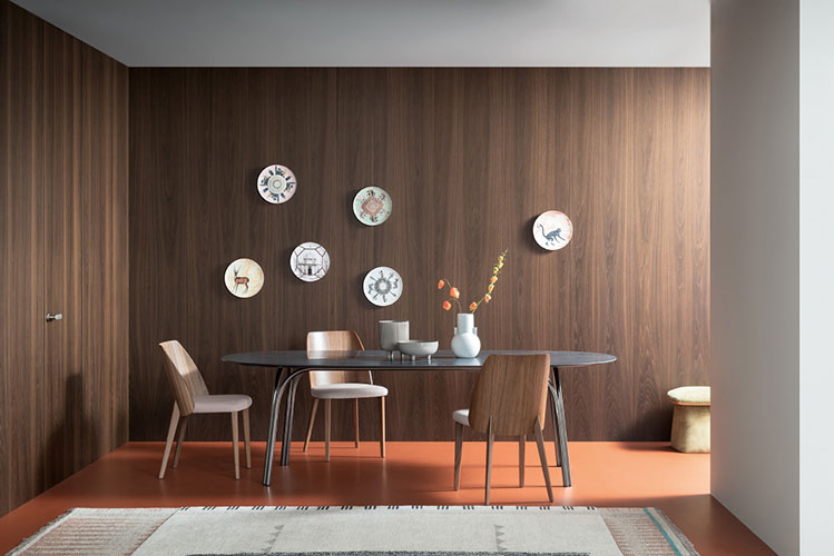 modern italian door flushed in a wooden boiserie produced by lualdi