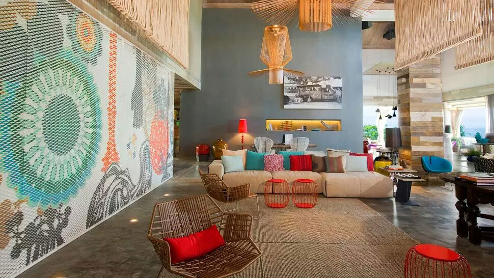 living room with colourful eclectic interiors