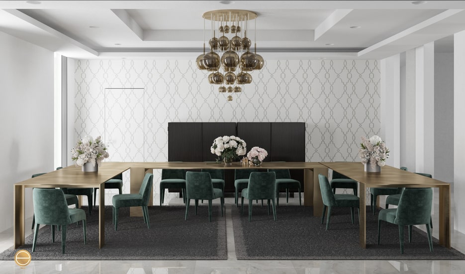 luxury formal dining room with Italian furniture such as the metallico table by porro for an interior design jeddah project design