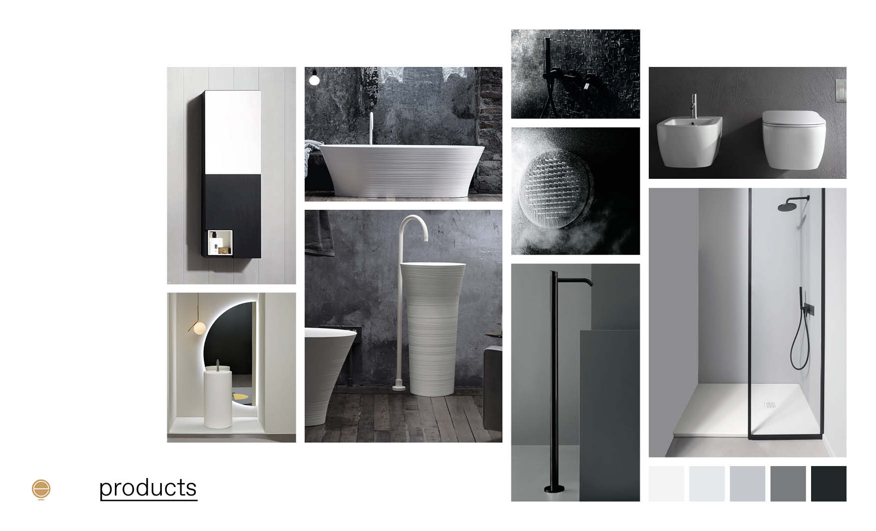 black&white contemporary Italian bathroom furniture moodboard design by Esperiri Milano