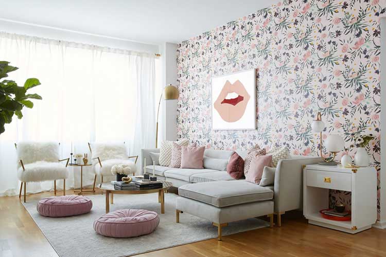 modern floreal living room designed by the best online interior designers