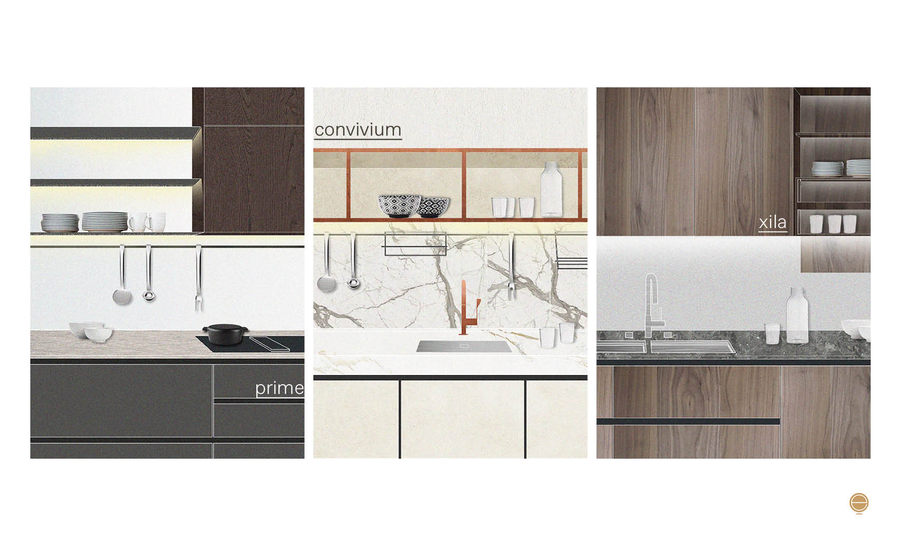 three different models of contemporary Italian kitchen design