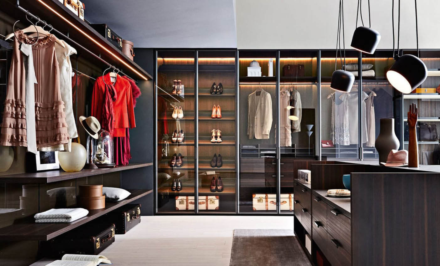 Composition of wardrobes and wall units are two interior design steps of the project of interior spaces 