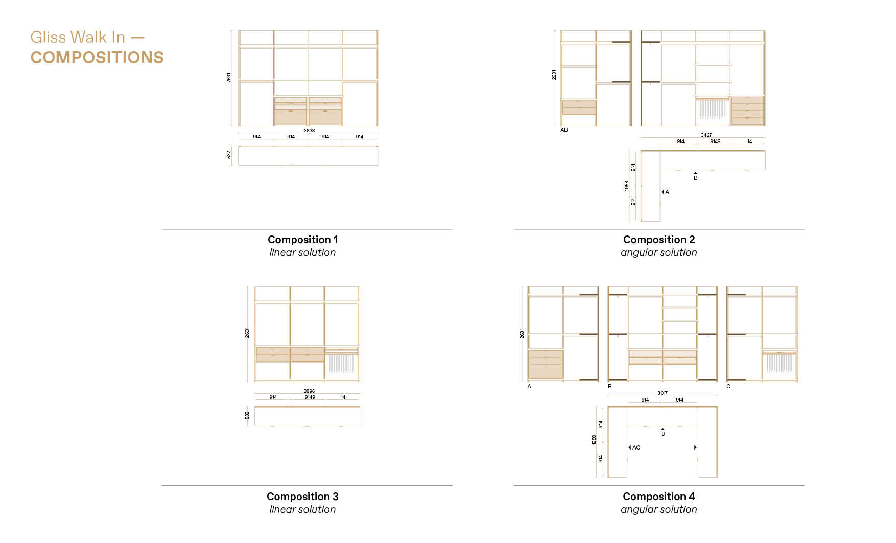 Molteni walk-in closet and different type of compositions