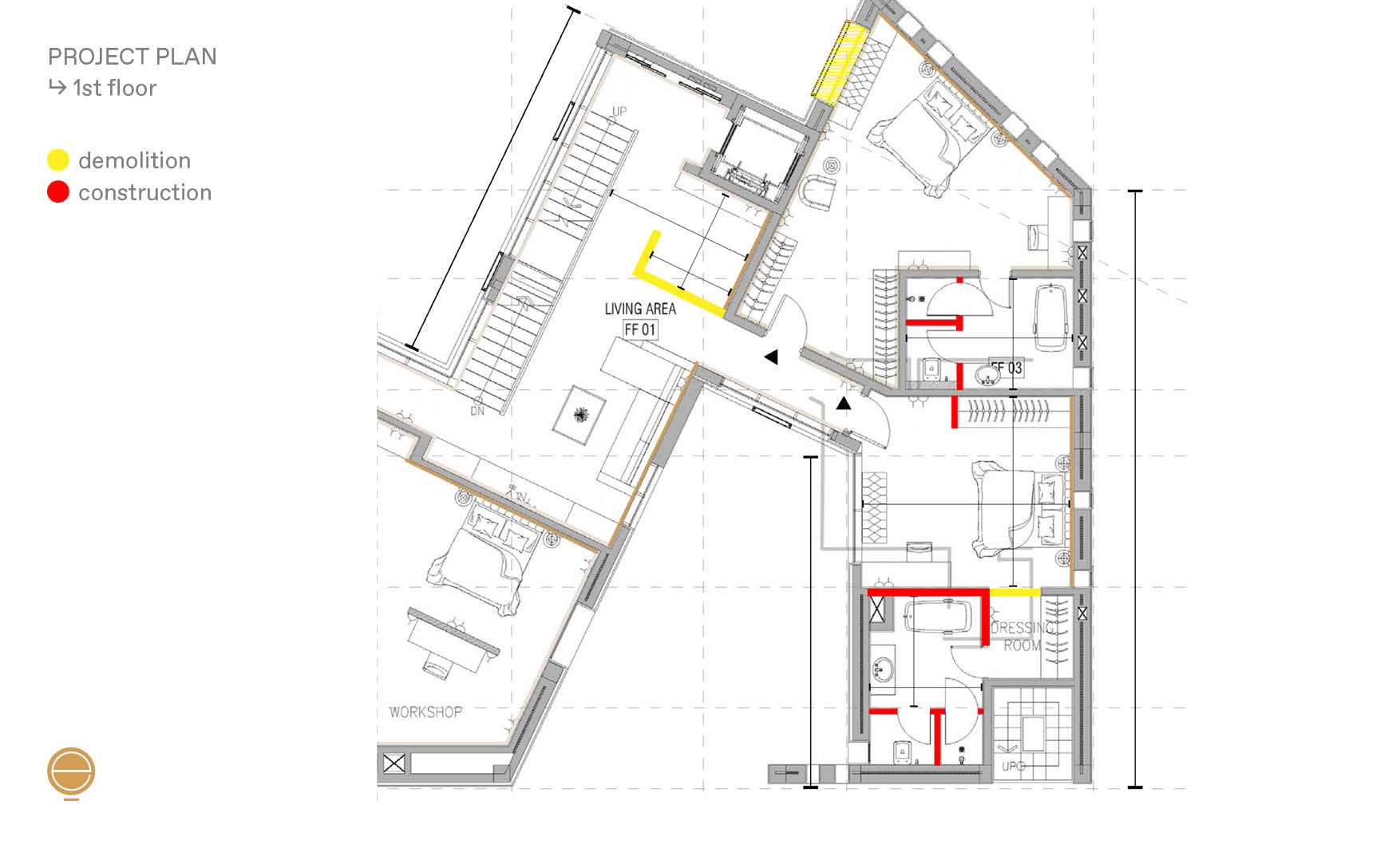 Definition of the demolitions and constructions is one of the first phases during the interior design steps