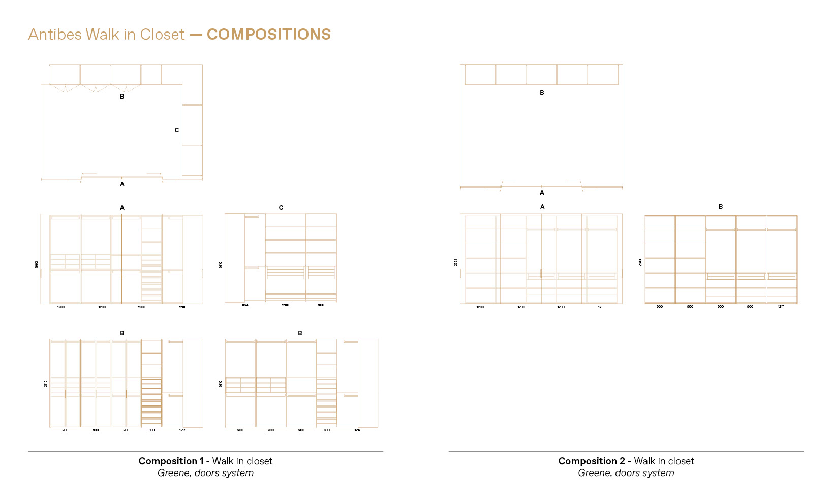 you can create a lot of different Boffi walk in closet compositions