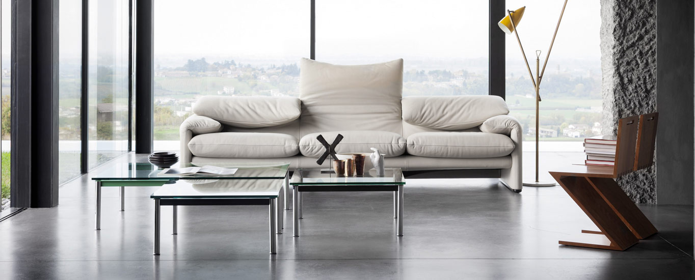 Vico Magistretti iconic sofa in white leather and cassina maralunga price