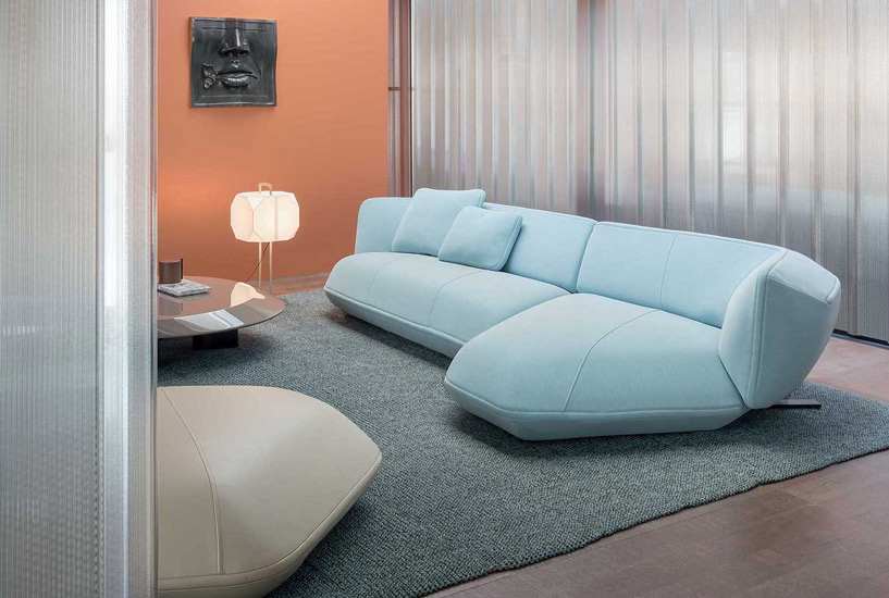 Cassina Floe Insel sofa designed by Patricia Urquiola with light blue fabric cover