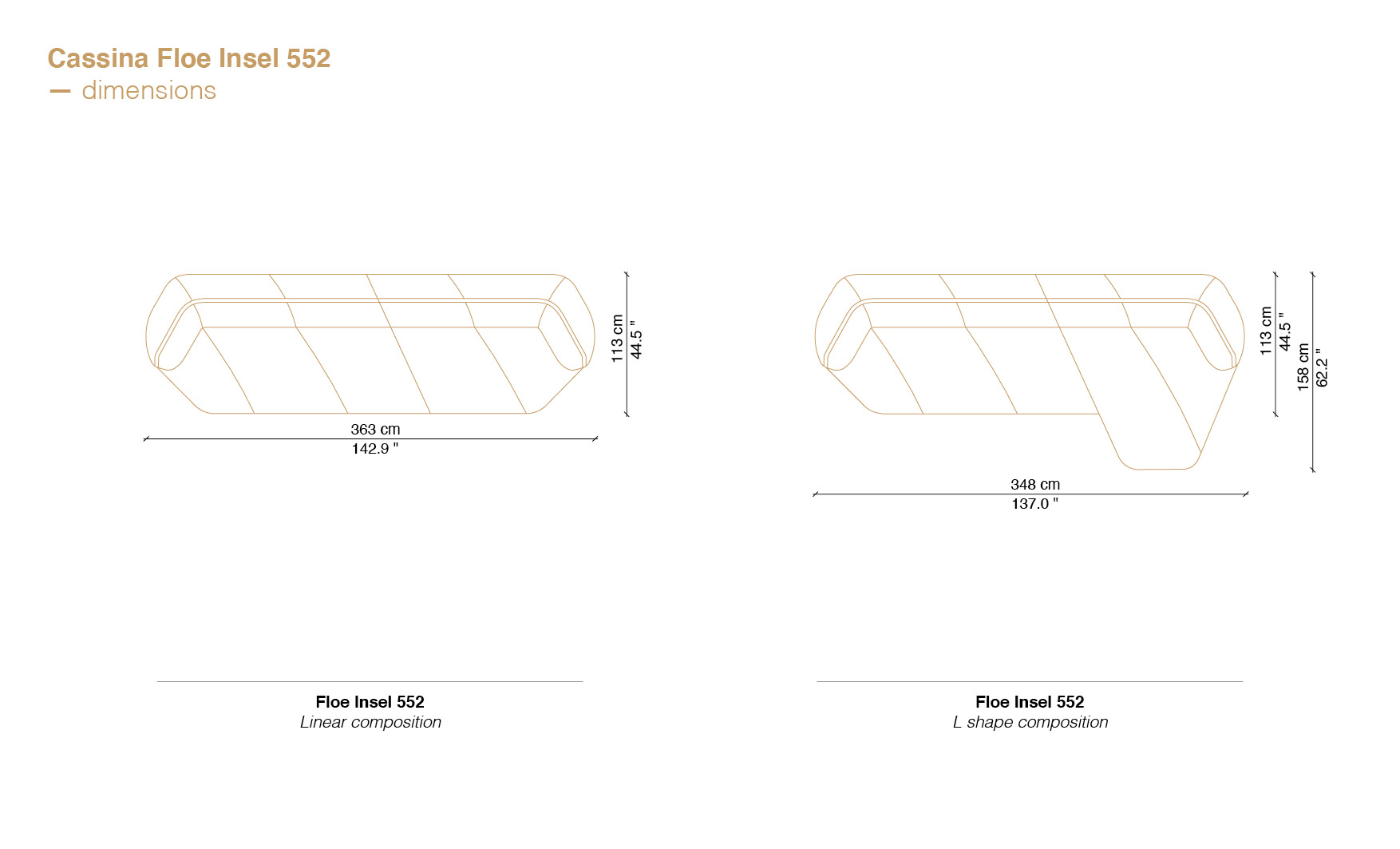 Floe Insel sofa dimensions and Cassina sofa price