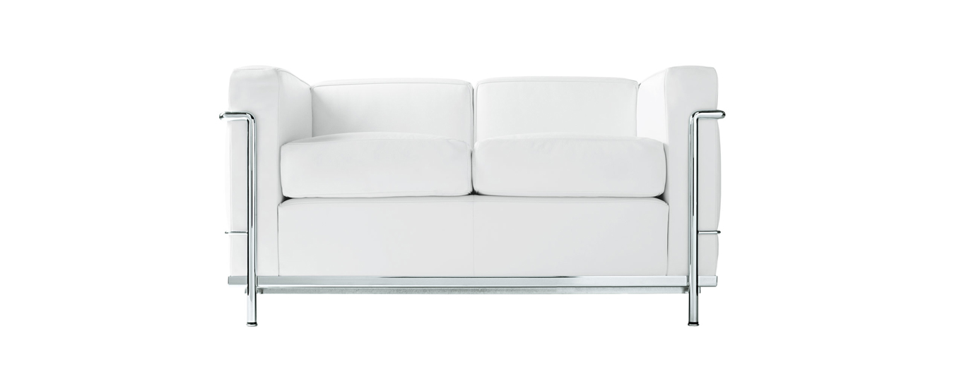 LC2 cassina sofa in white leather with chrome metal structure