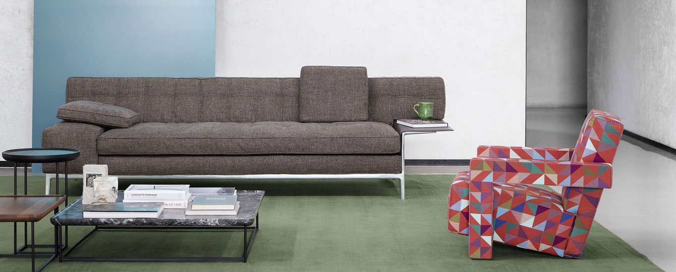 Volage sofa designed by Philippe Starck in grey fabric with crome metal structure