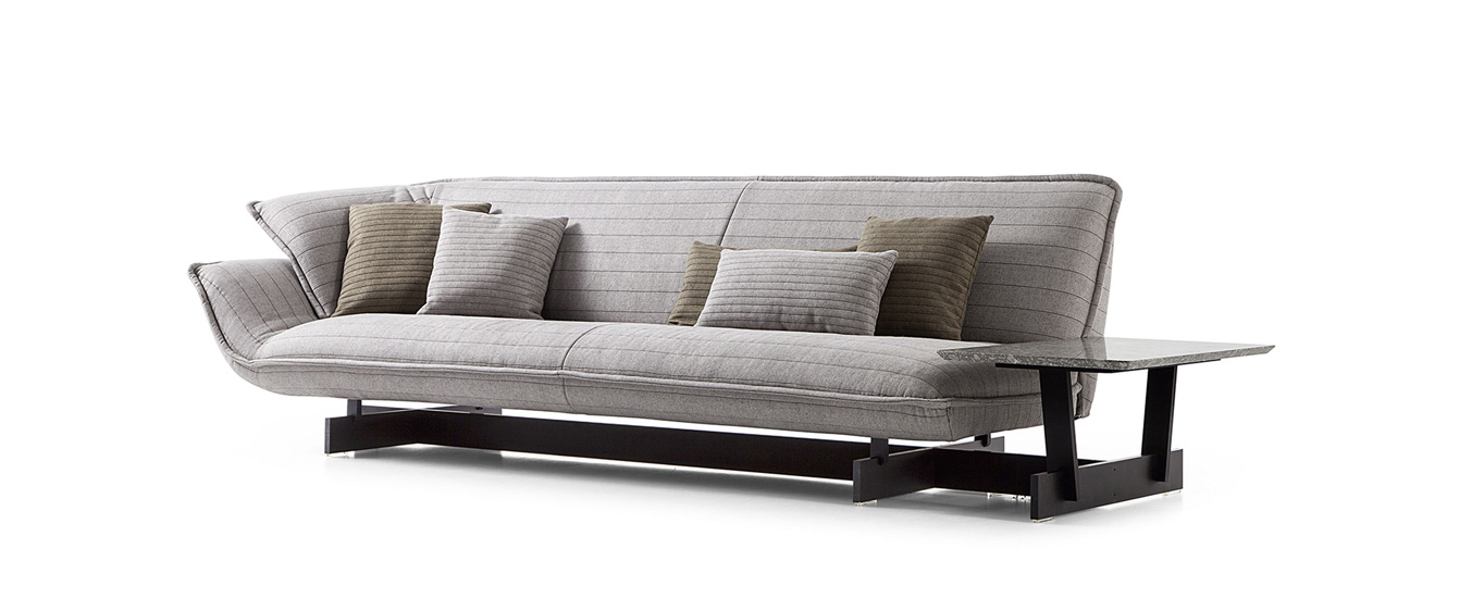 Beam sofa with fabric cover and marble coffee table
