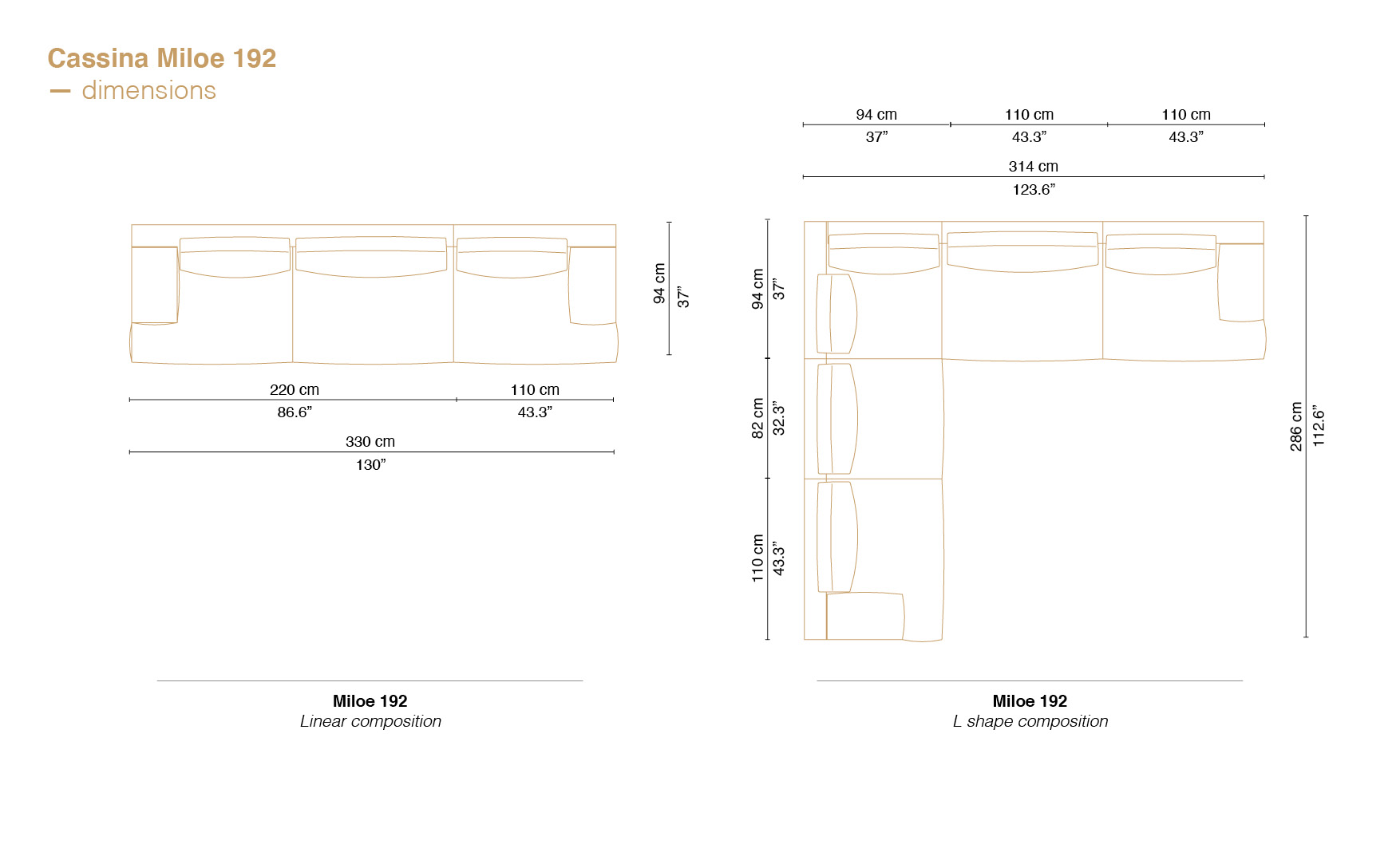 Miloe sofa dimensions and Cassina sofa price informations