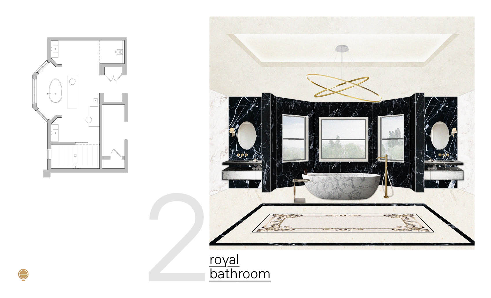 view of a royal luxury bathroom design made by Esperiri 