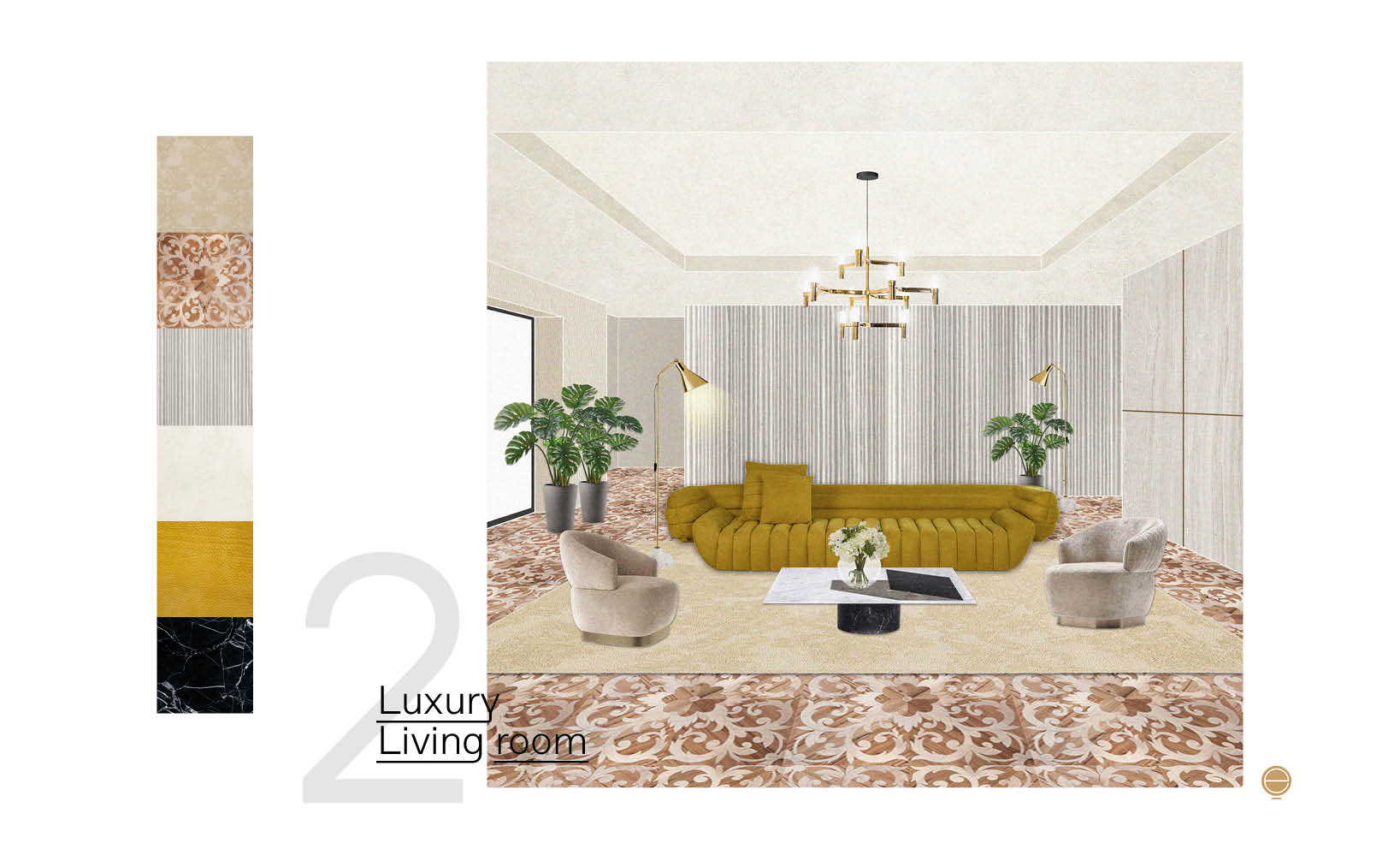 Italian style living room showing a set of luxury pieces of Italian furniture