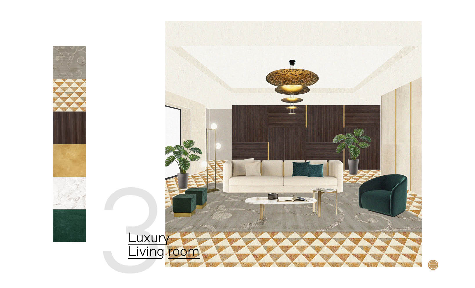 view of elegant luxury living room furniture composition designed by Esperiri