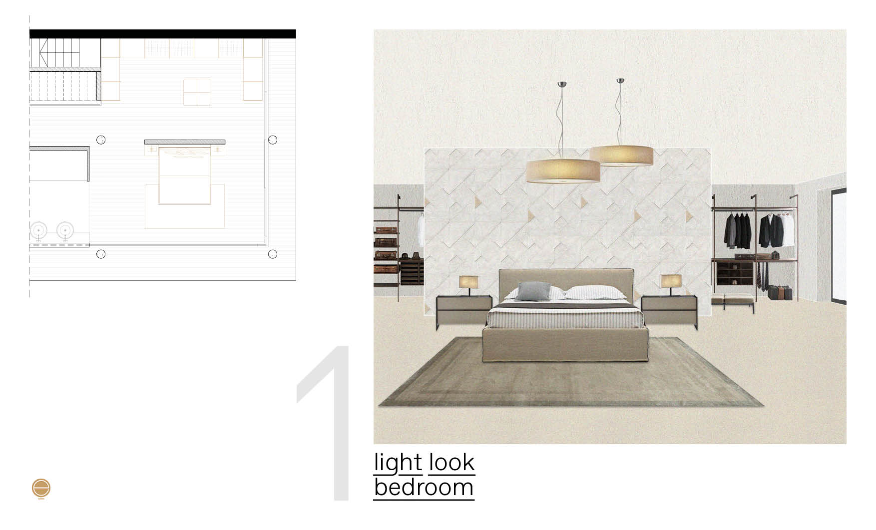 italian modern bedroom furniture composition with light and neutral colors