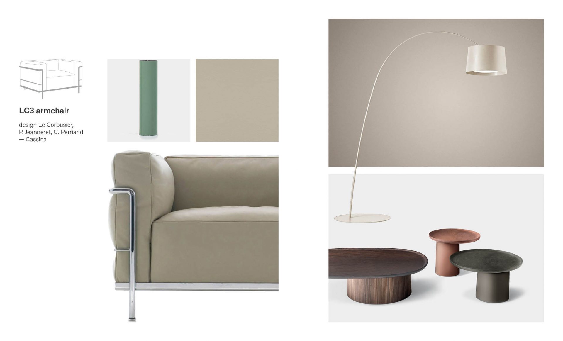 LC3 Cassina armchair moodboard composition