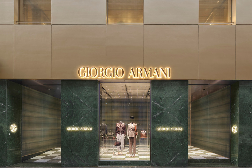 Giorgio Armani flagship store in montenapoleone area and luxury shopping in Milan