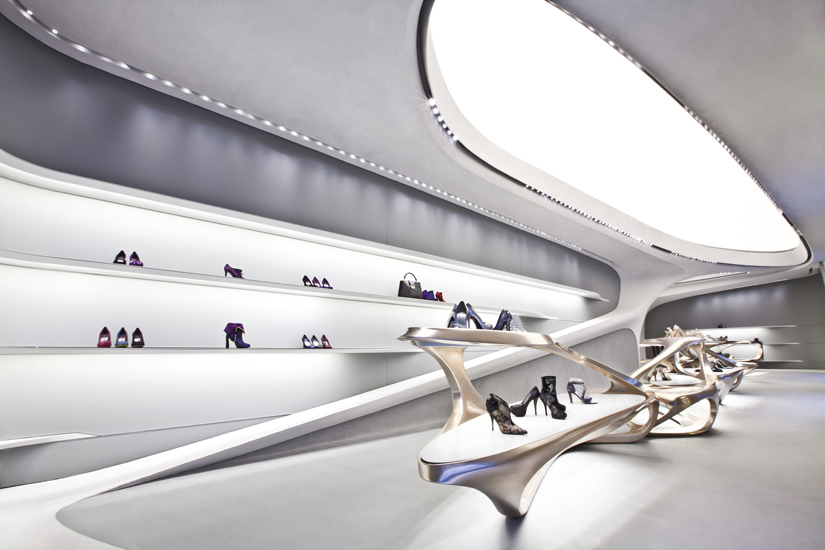 Stuart Weitzman flagship store designed by Zaha Hadid and luxury shopping in Milan