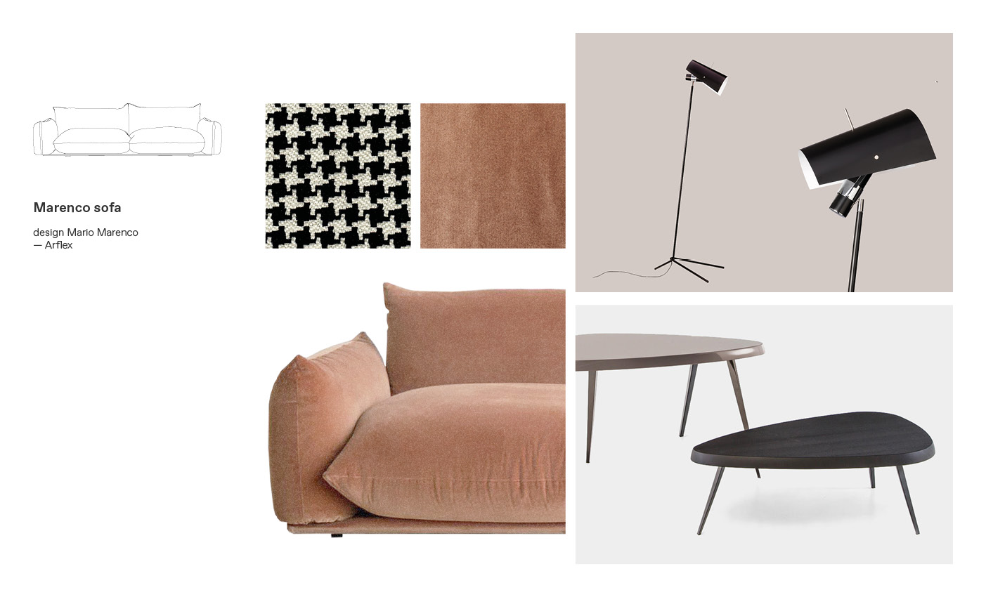 Marenco Arflex sofa moodboard composition