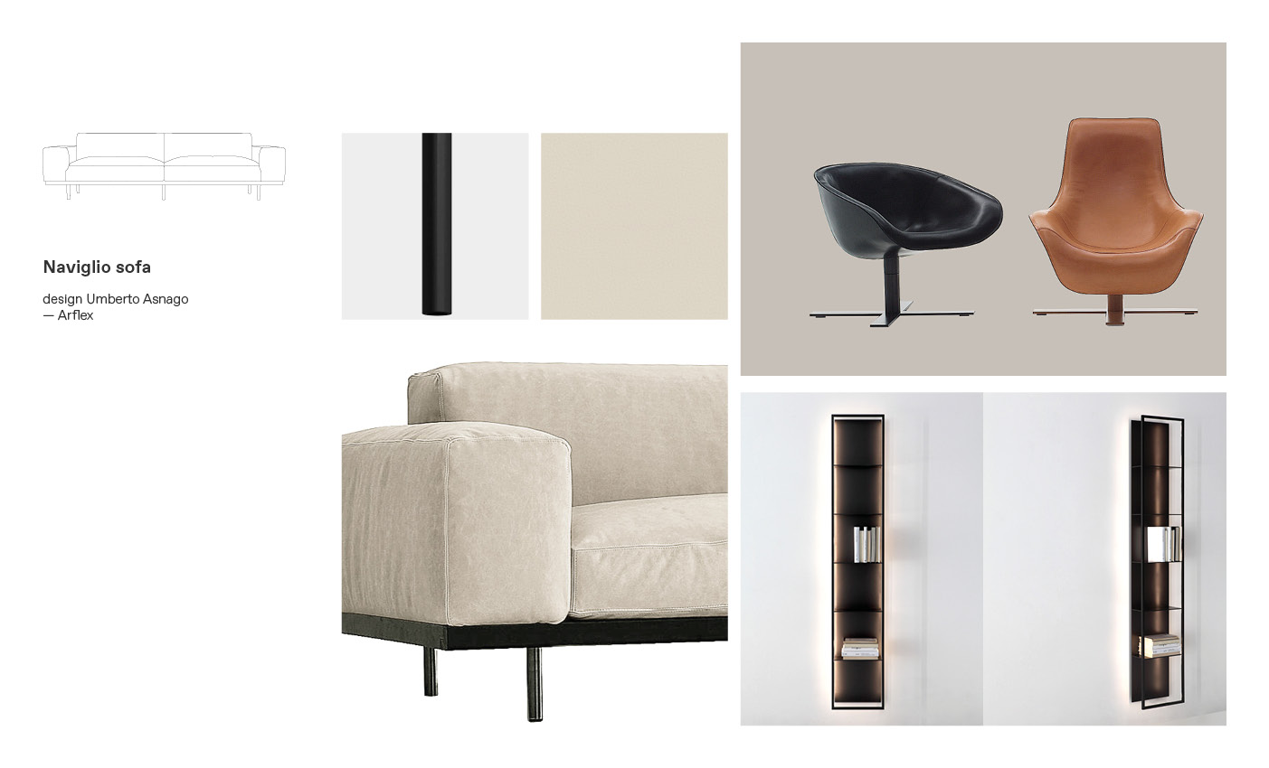 Arflex sofas and Naviglio moodboard composition