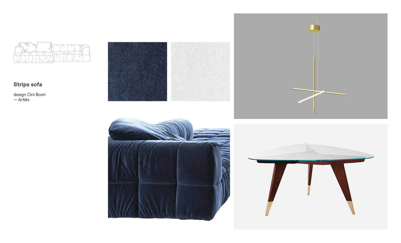 Arflex sofas and Strips moodboard composition