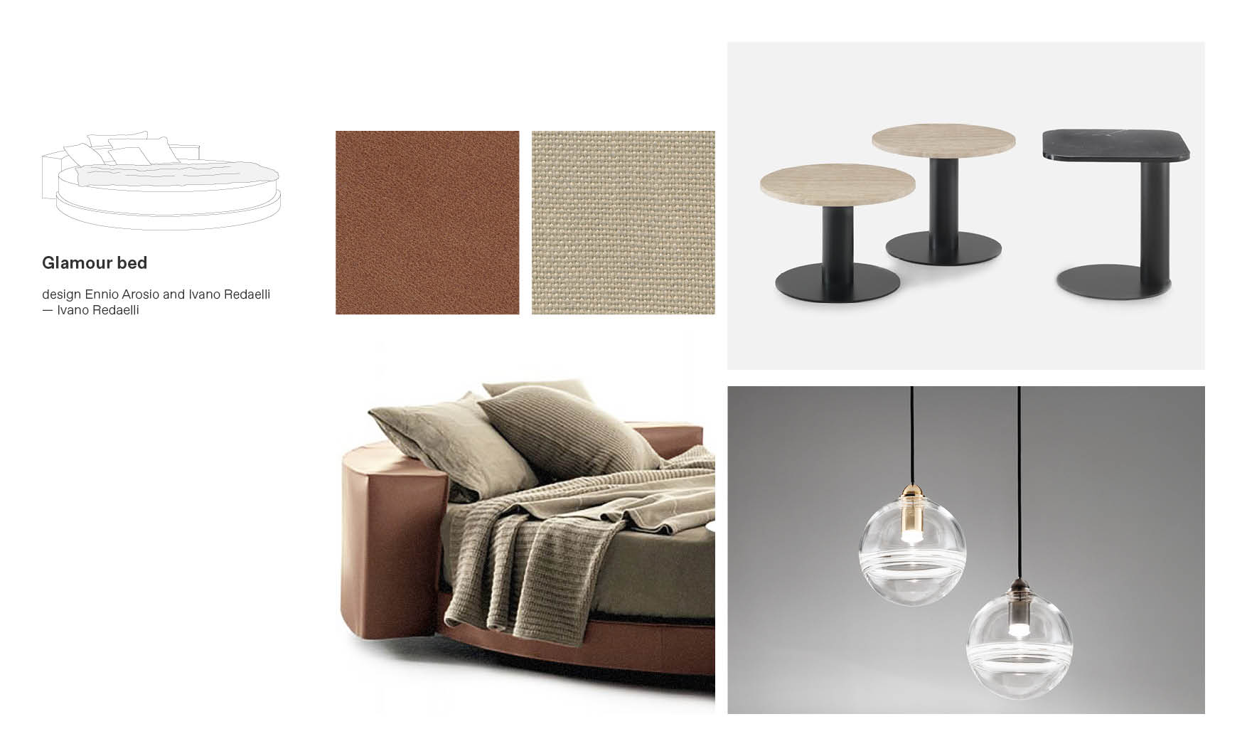 Ivano Redaelli beds and Glamour moodboard composition made by Esperiri Team