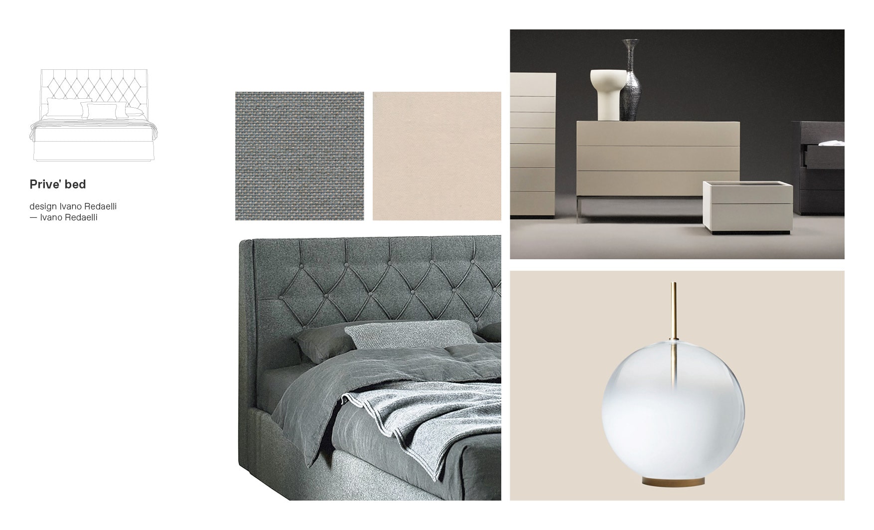 Ivano Redaelli beds and Prive' moodboard composition made by Esperiri team