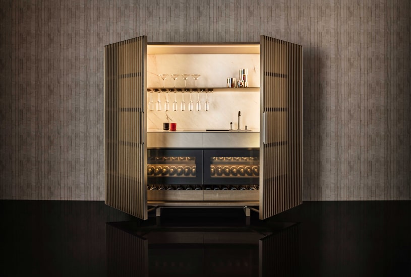 Molteni kitchens in collaboration with Armani designed Midnight wine bar cabinet