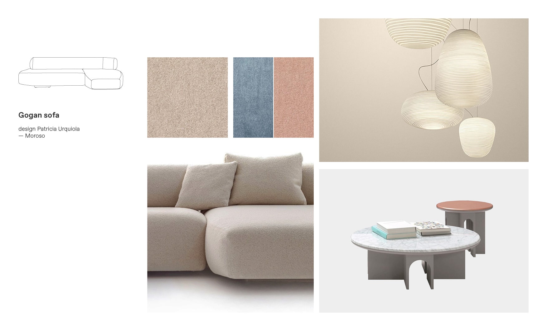 Moroso sofas and Gogan moodboard composition