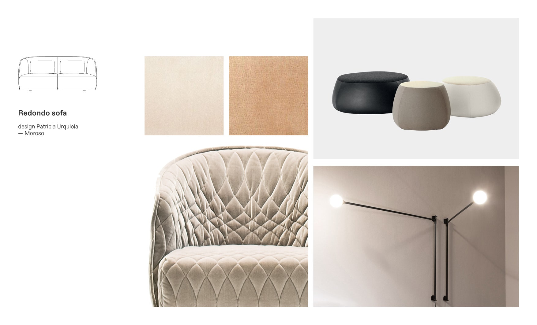 Moroso sofas and Redondo moodboard composition