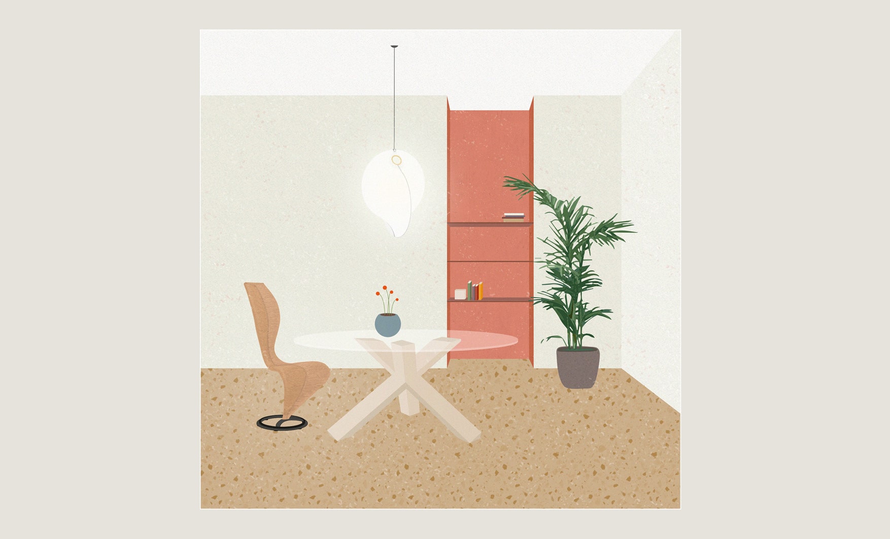 Cappellini chairs inspirations designed by Esperiri with S-Chair, La Rotonda table and suspended light Cacoon Overlap