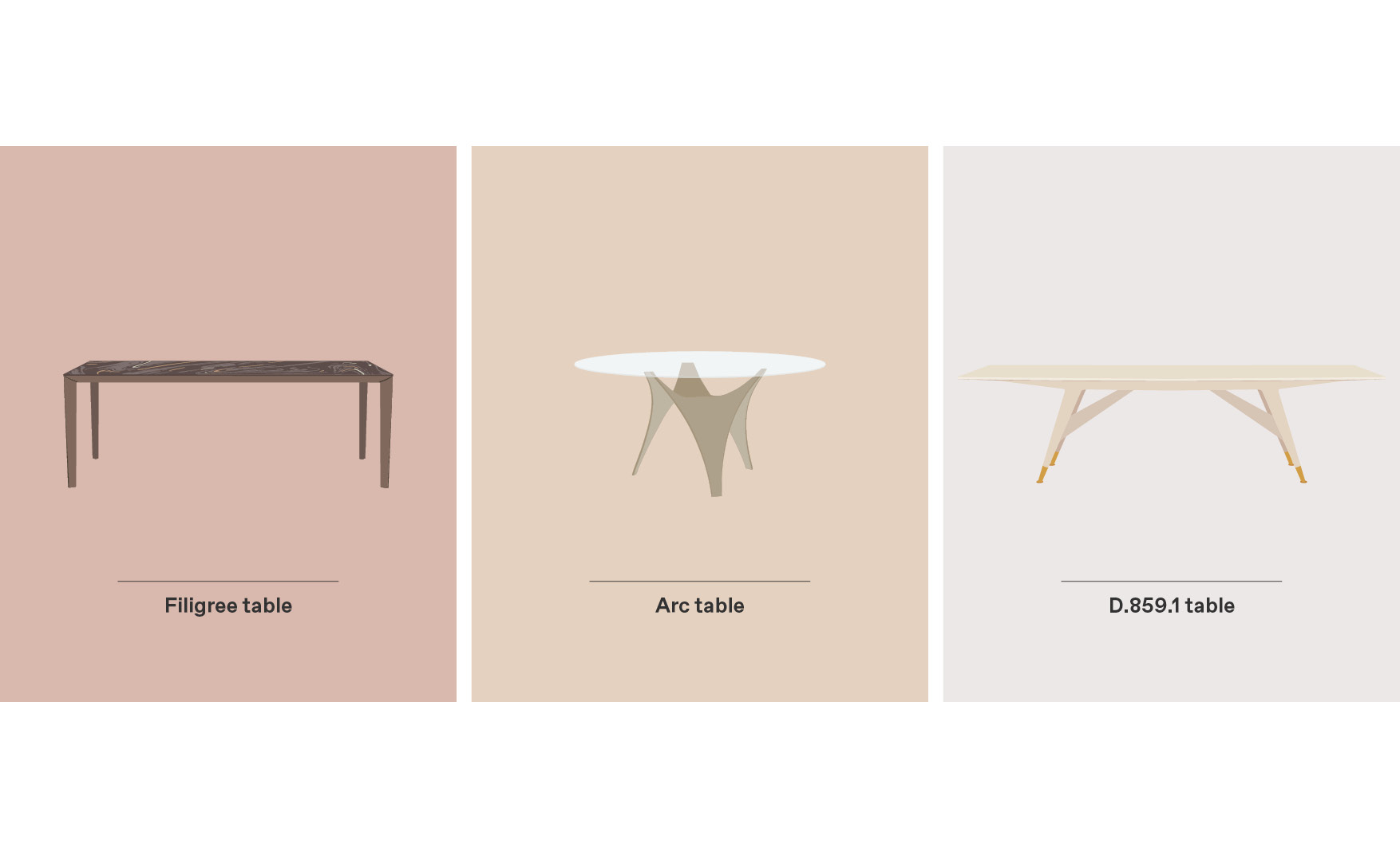 Filigree Table, Arc Table and D.859.1 Table are our selection of Molteni Dining Tables for Mix&Match by Esperiri