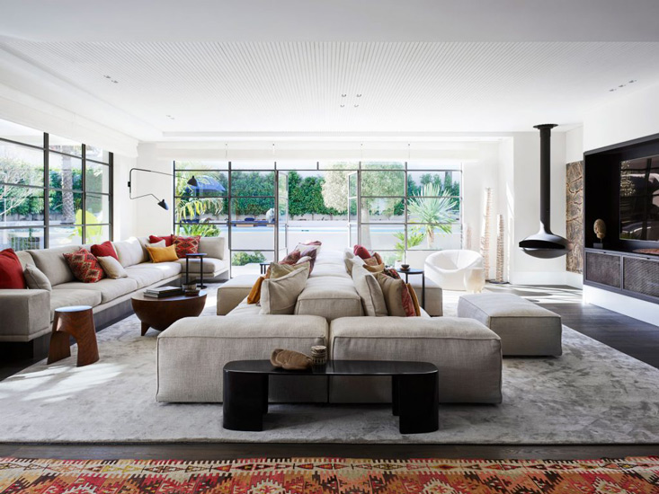 Extrasoft Sofa by Piero Lissoni for Living Divani with Missoni Cushions for this fusion style living room designed by Decus Interiors, one of the best interior designers Sydney has to offer