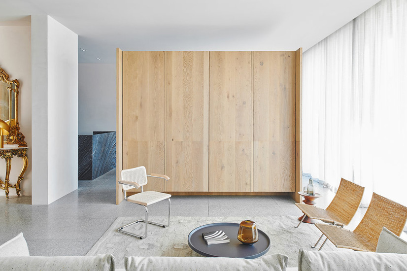 Minimal design and neutral palette for this living room designed by Davidov Architects in Melbourne