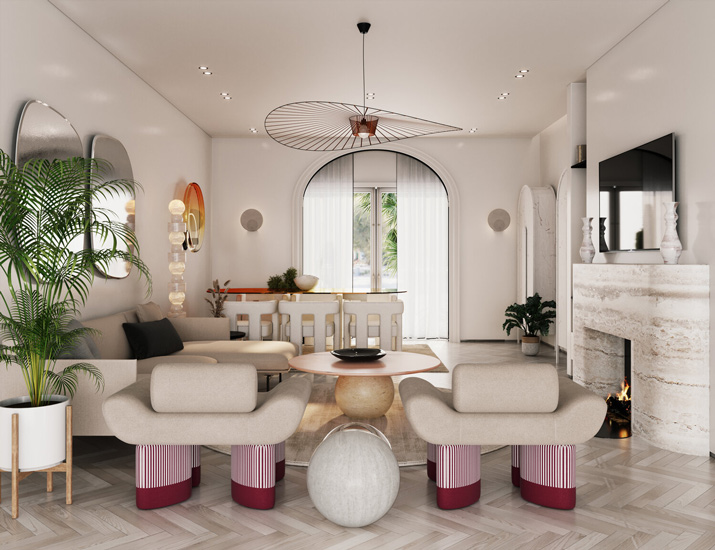 eclectic style and soft colors for this House designed by Studio Figurati, one of the top interior designers in Egypt