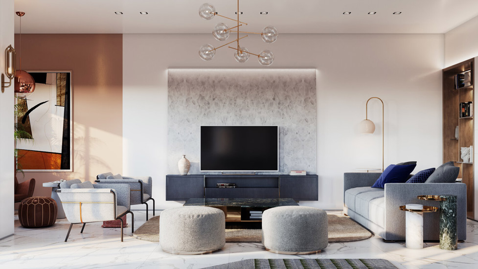 Soft colors and blue shades for this House designed by Studio Figurati, one of the top interior designers in Egypt