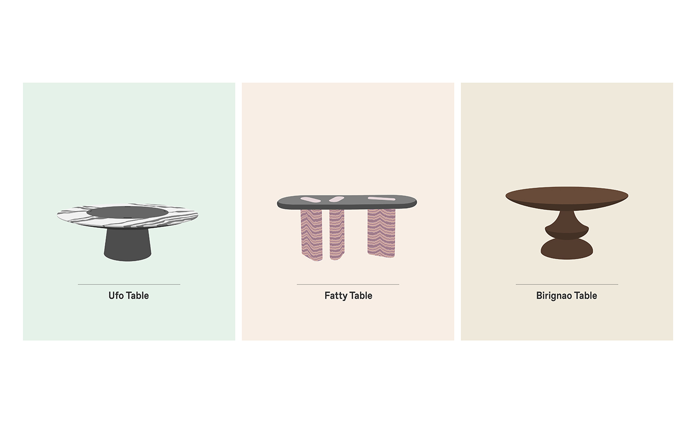 Ufo Table, Fatty Table and Birignao Table are our selection of Emmemobili Tables for Mix&Match compositions by Esperiri Milano