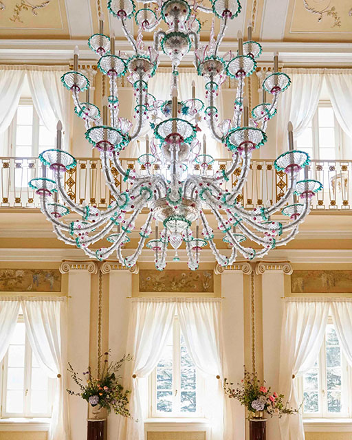 Glass blown chandelier inside the villa