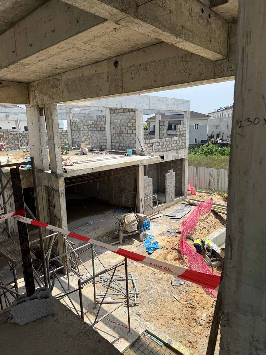 Italian interior design work site from the first floor for the villa in Nigeria